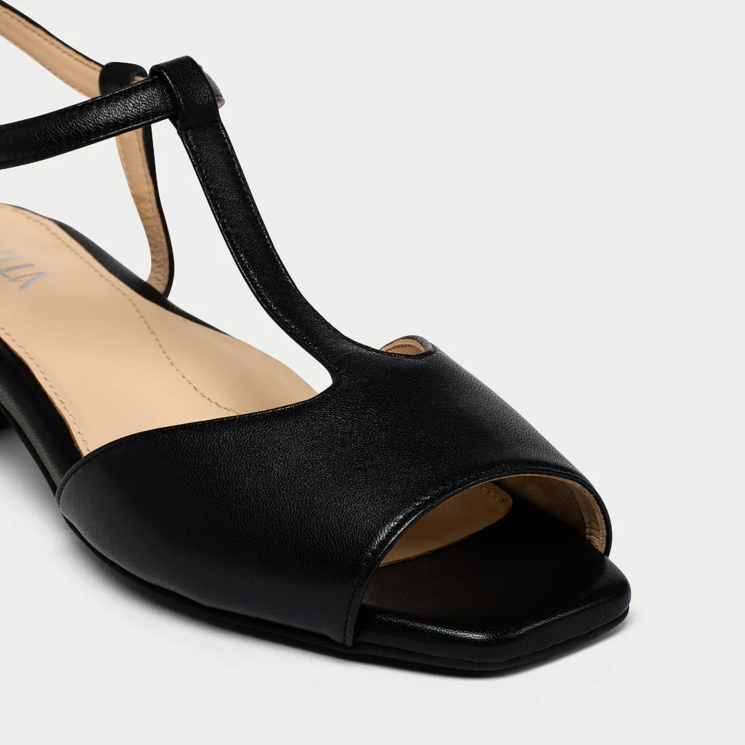 Edith - Black Leather Kitten Heels - Image 5