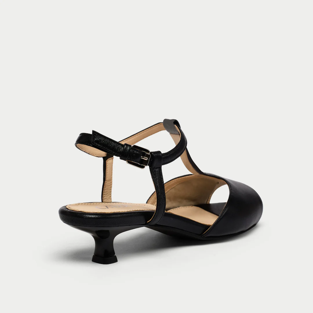 Edith - Black Leather Kitten Heels - Image 6