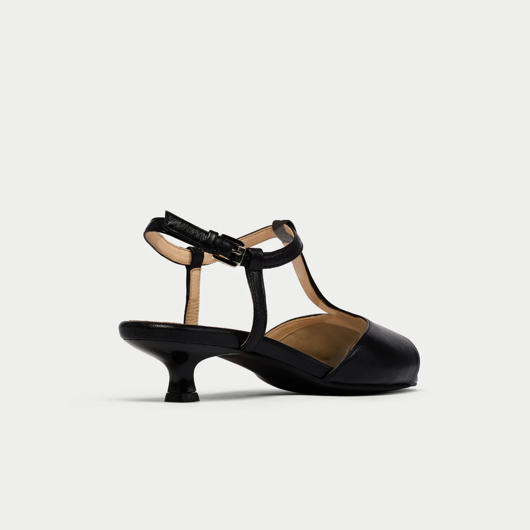 Edith - Black Leather Kitten Heels - Image 7