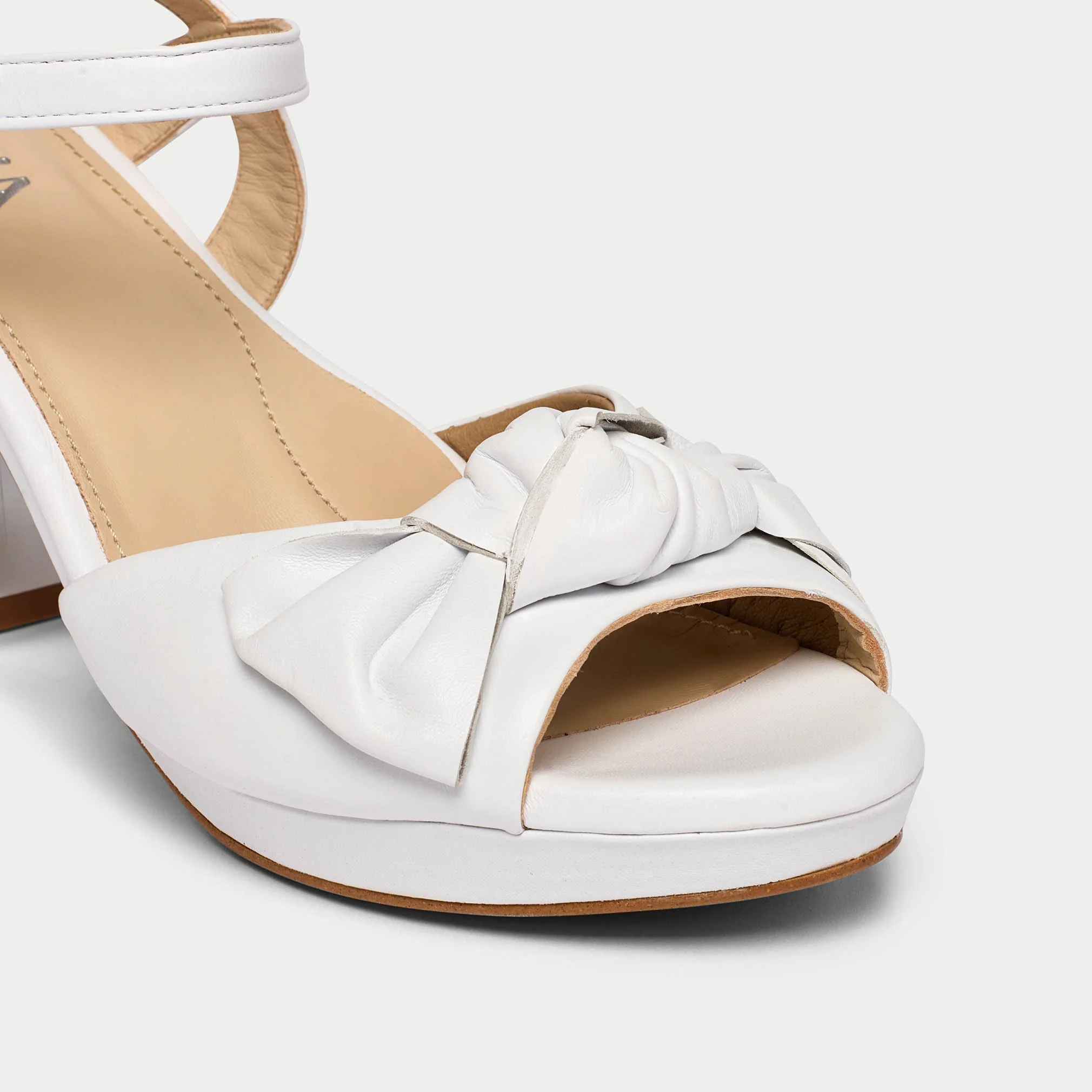 Lizzie - White Leather Block Heels - Image 3