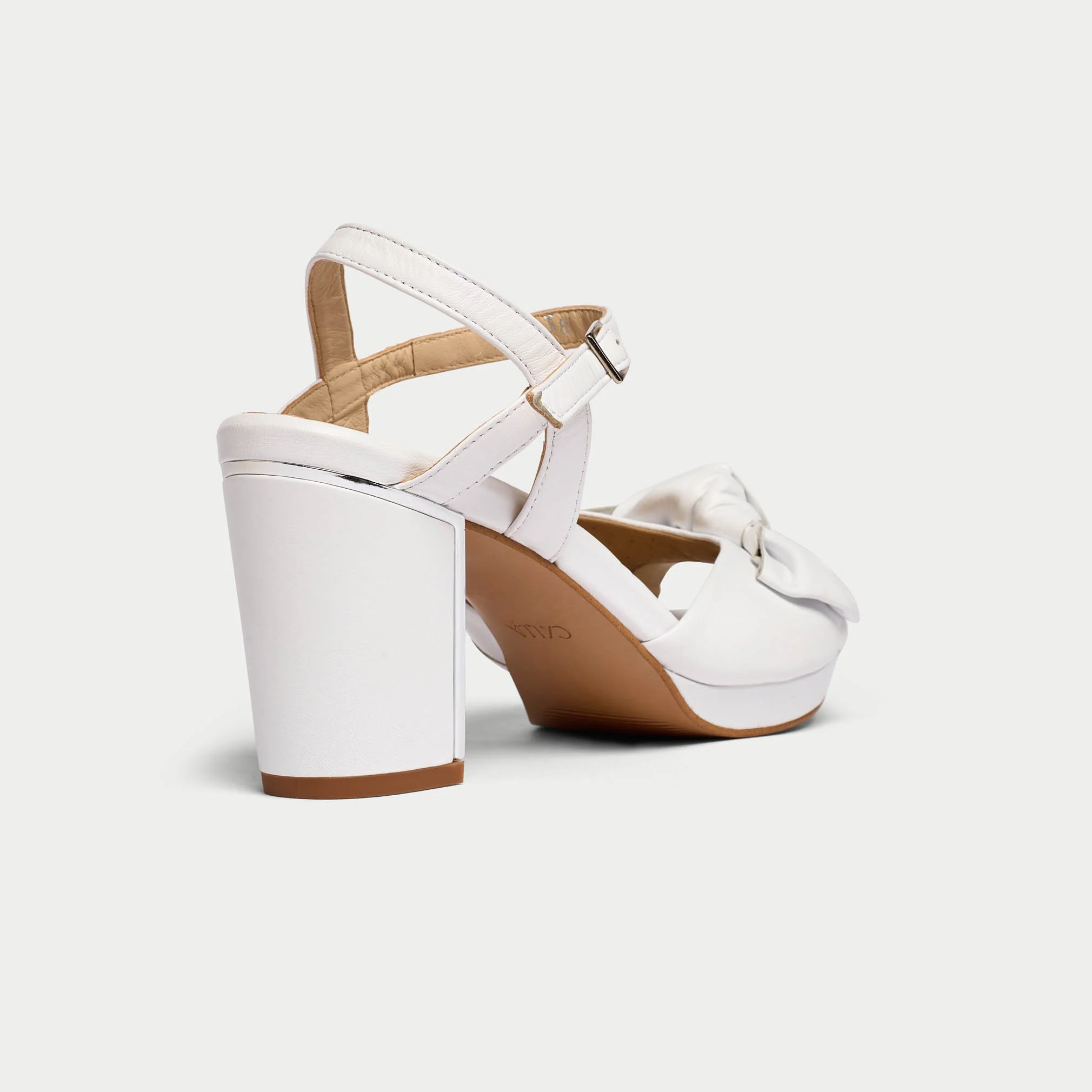 Lizzie - White Leather Block Heels - Image 6
