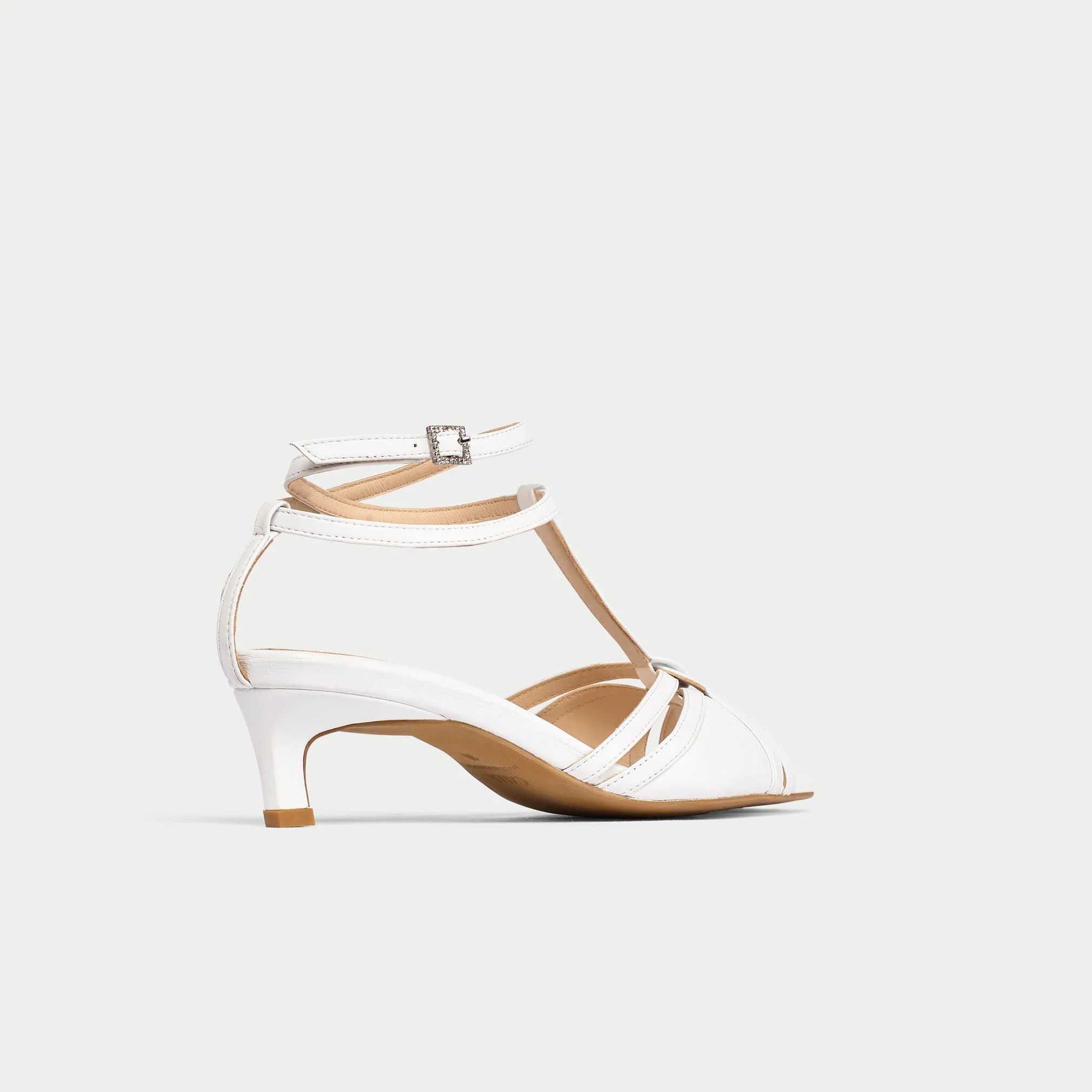 Ria - White Leather Kitten Heels - Image 11